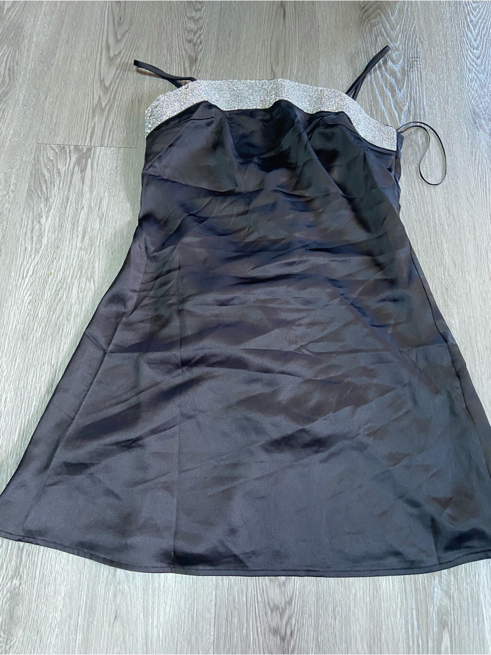Nasty Gal Black Satin Mini Dress with Silver Sequin Trim